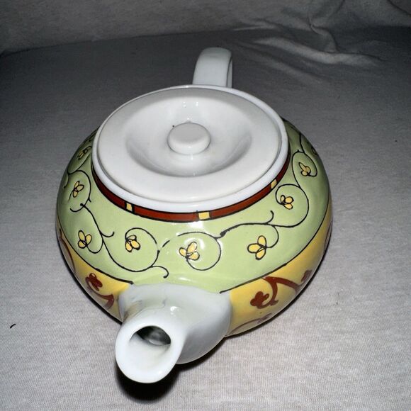 PIER 1 Teapot Cup Set And 3 Piece Cup Set Yellow Burgundy Green Ceramic EUC - Picture 6 of 8